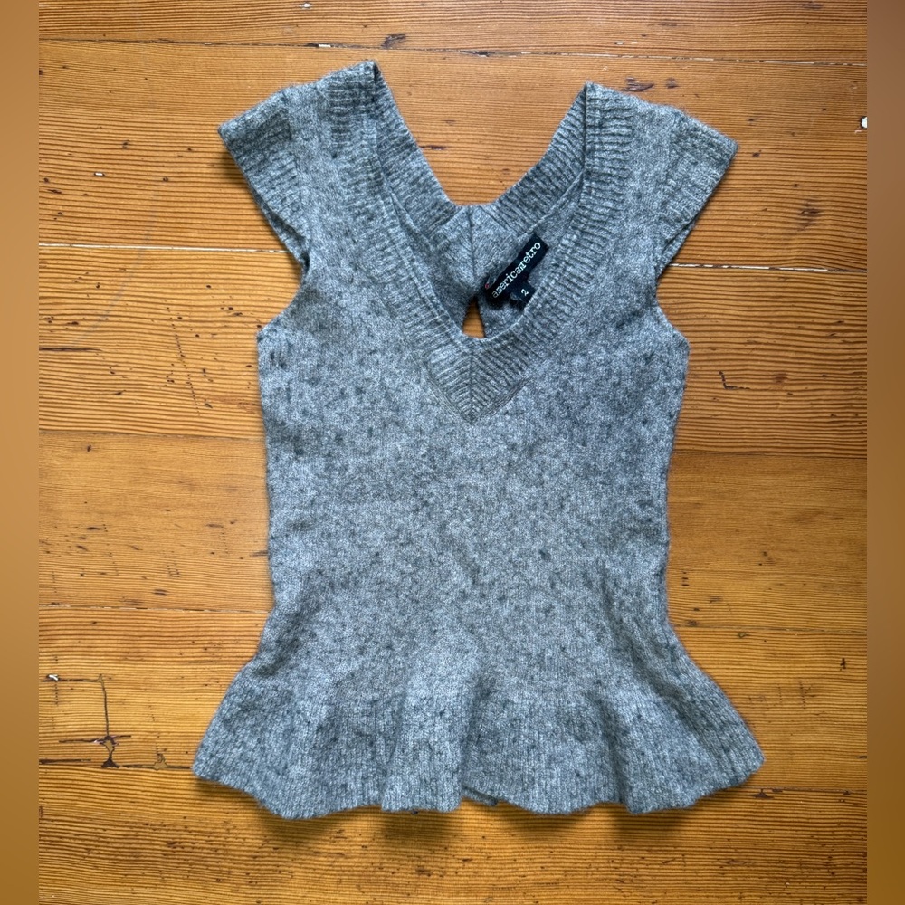 Brown Peplum Sweater Vest with Mixed Fibers: Wool, Cashmere, etc